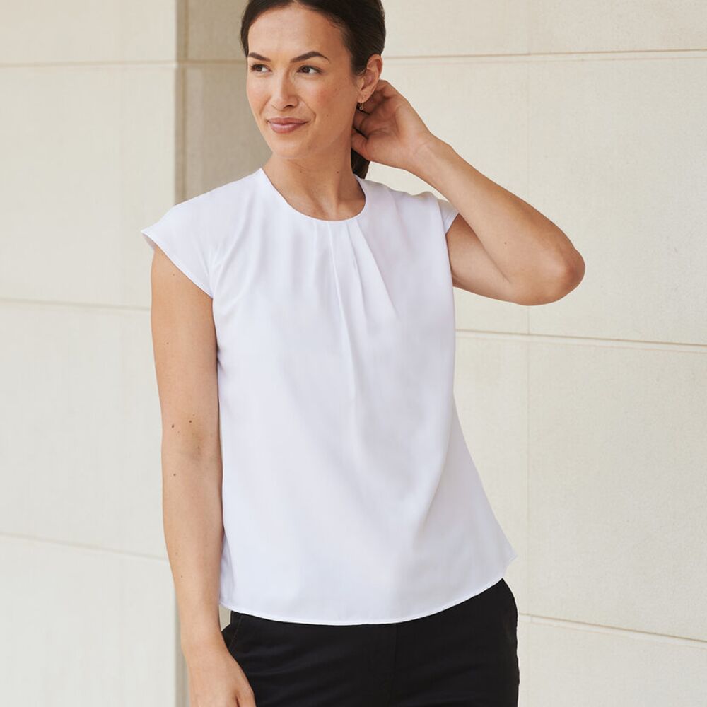 WOMENS pleat front short sleeve blouse. Thumbnail